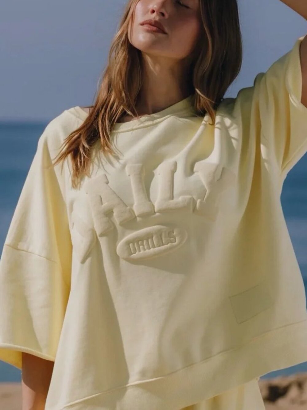 Daily Drills Cropped Sleeve Daily Crew in Lemonade: Size XS/S